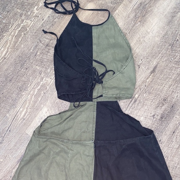 Matthew Burch Colorblock Cutout Open Back Linen Mini Halter Dress - Picture 10 of 16